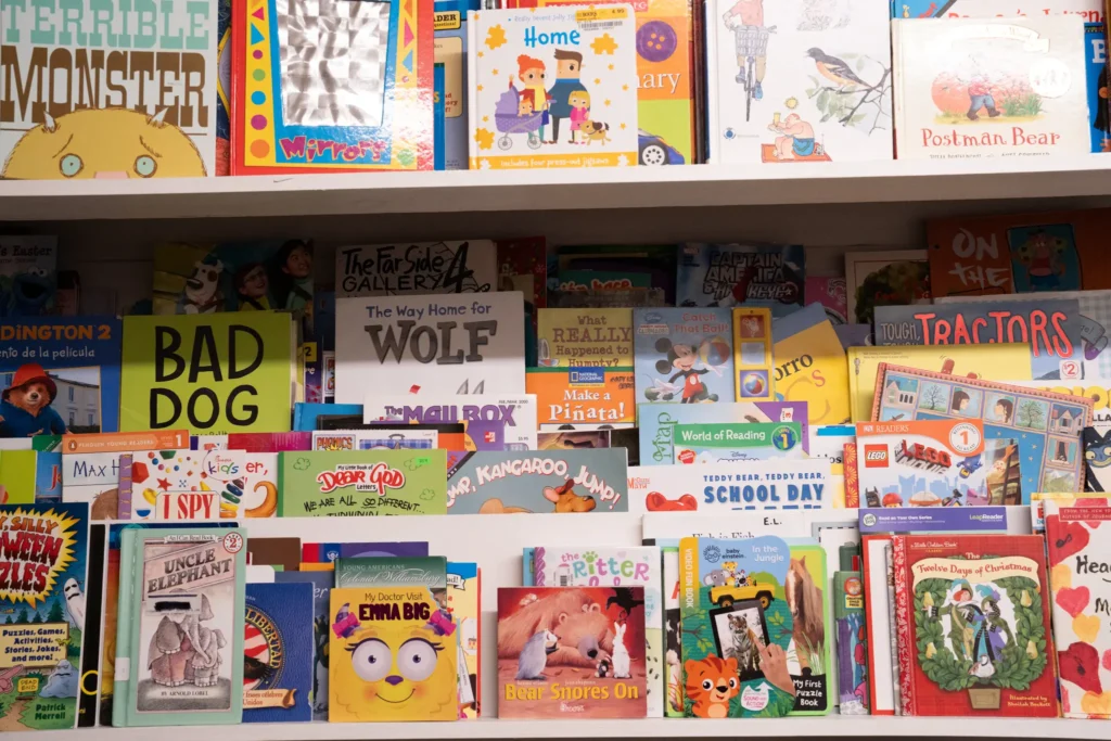 Large selection of children’s storybooks, activity books, and early-reader titles displayed at the Value World Jensen location.