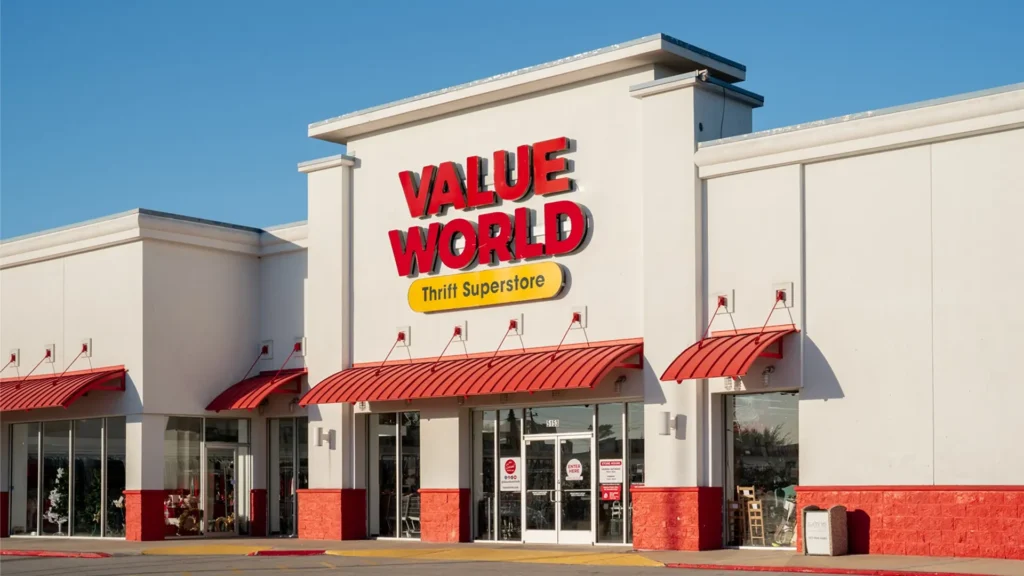 Exterior of the Value World thrift store at 5153 Antoine Drive in Houston, Texas.