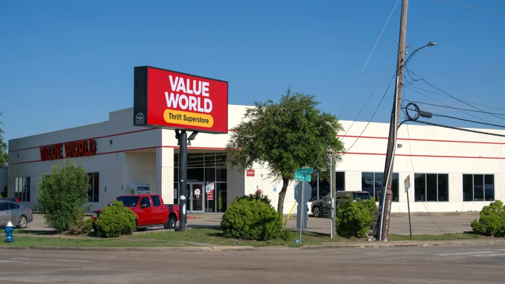 Exterior of the Value World thrift store on Bissonnet Road in Houston, Texas.