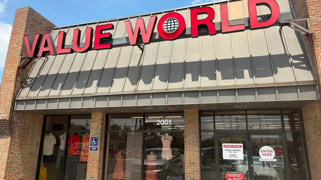 ront exterior of the Value World store at 2001 East Eleven Mile Road in Warren, Michigan.
